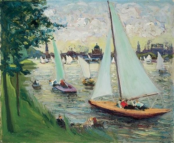 Segelregatta Vor Potsdam Oil Painting by Paul Paeschke