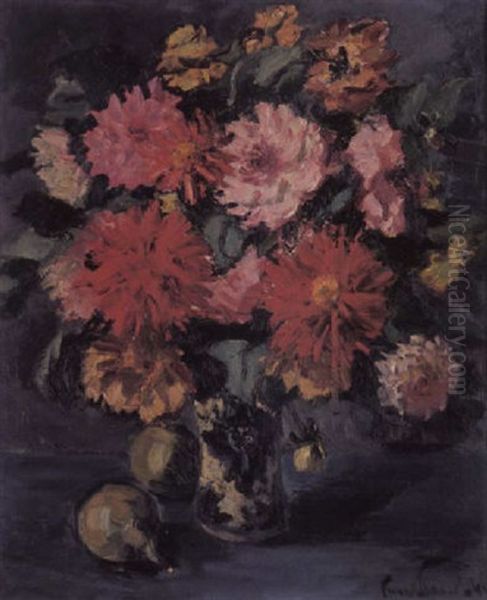 Dahlien In Einer Vase Oil Painting by Paul Paeschke