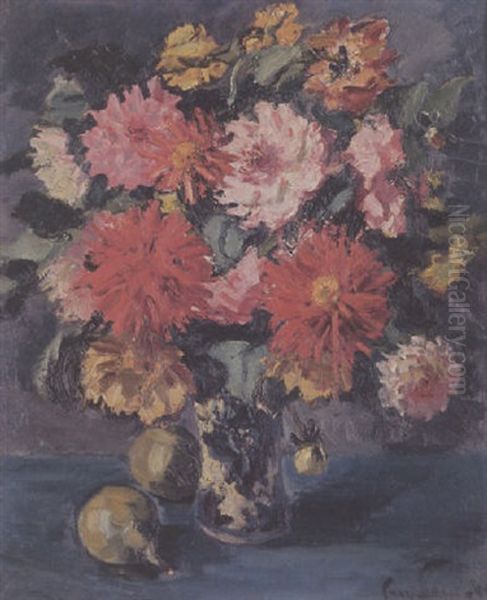 Dahlien In Einer Vase Oil Painting by Paul Paeschke