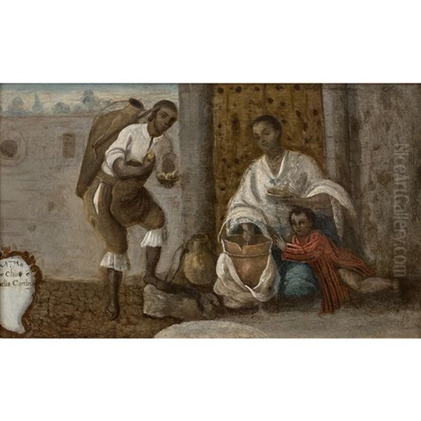 Les Marchands Ambulants (+ La Famille Du Savetier; Pair) Oil Painting by Jose De Paez