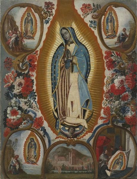 Virgen De Guadalupe Con Apariciones Oil Painting by Jose De Paez