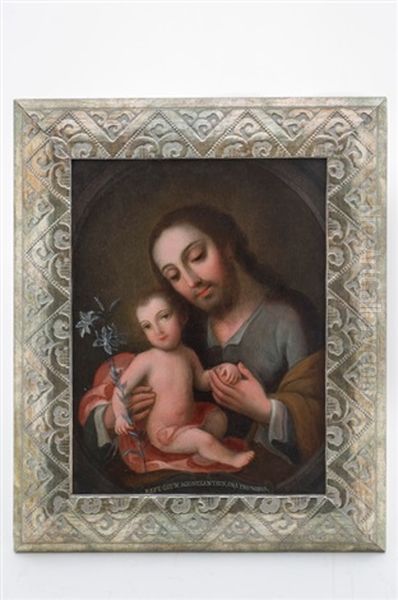 San Jose Con Jesus Nino Oil Painting by Jose De Paez