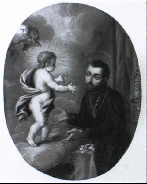 St. Luigi Gonzaga With Infant Christ Oil Painting by Jose De Paez