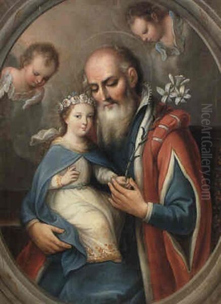 San Joaqun Y La Virgen Nina Oil Painting by Jose De Paez