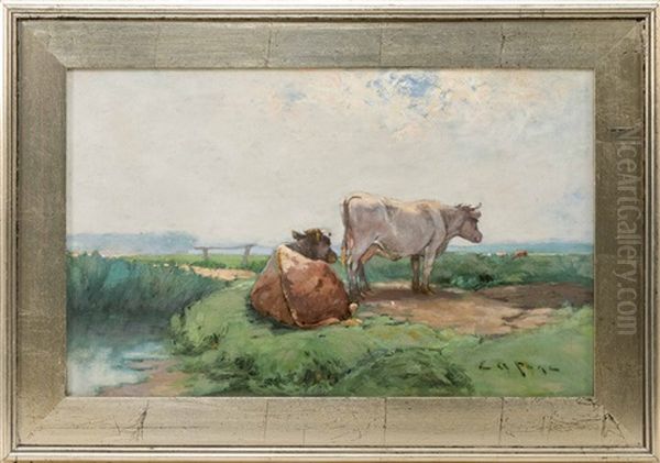 Cows Resting By The Marsh Oil Painting by Edward A. Page