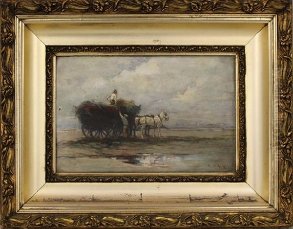 Horse Drawn Wagon On The Shore Oil Painting by Edward A. Page