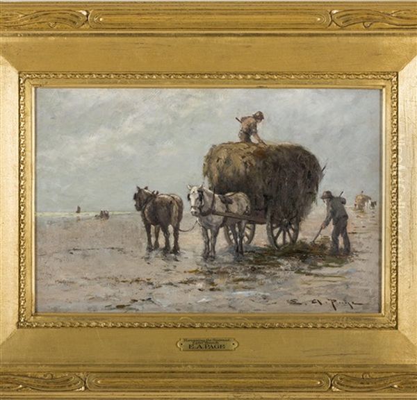 Harvesting The Seaweed, Lynn Beach Oil Painting by Edward A. Page