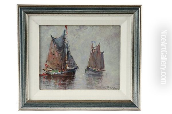 Two Fishing Trawlers In Fog Oil Painting by Edward A. Page