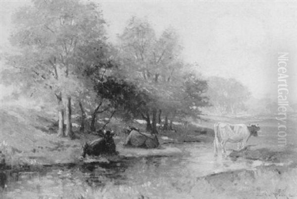 Cows By A Stream In Autumn (swampscott) Oil Painting by Edward A. Page