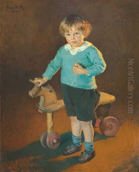 Boy With A Hobbyhorse - Jackie Oil Painting by Marie Danforth Page