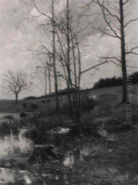 Fruhherbstliche Moorlandschaft Mit Rehen Am Wasser Oil Painting by Louise Pagenkopf