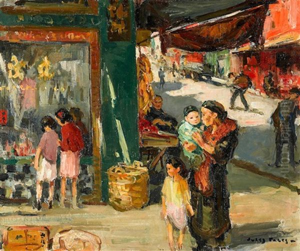 Window Shopping, Chinatown, San Francisco Oil Painting by Jules Eugene Pages