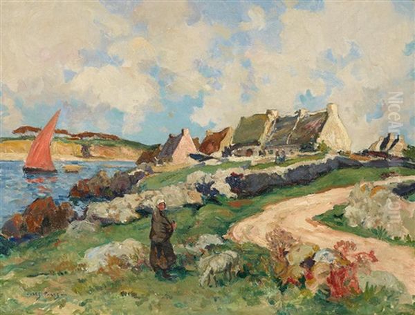 Normandy Village Scene Oil Painting by Jules Eugene Pages