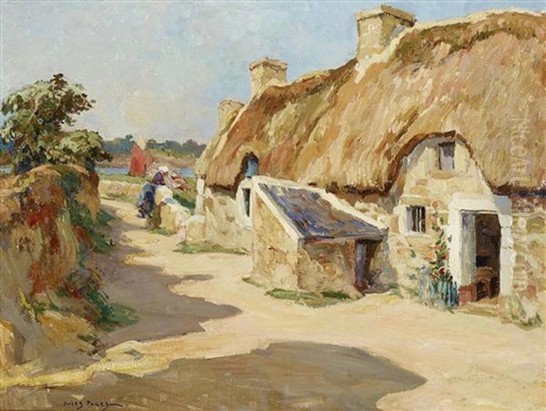 Chaumieres A Loguivy, Brittany Oil Painting by Jules Eugene Pages