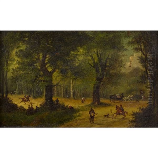 Reiter Und Kutschengespann Im Bois De Boulogne Oil Painting by Jules Eugene Pages