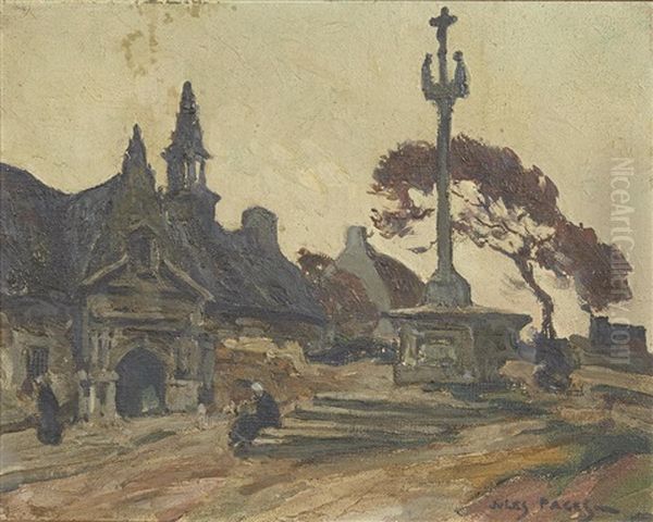 A Roadside Marker In Normandy Village Oil Painting by Jules Eugene Pages