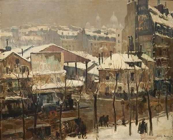 Town In Winter Oil Painting by Jules Eugene Pages