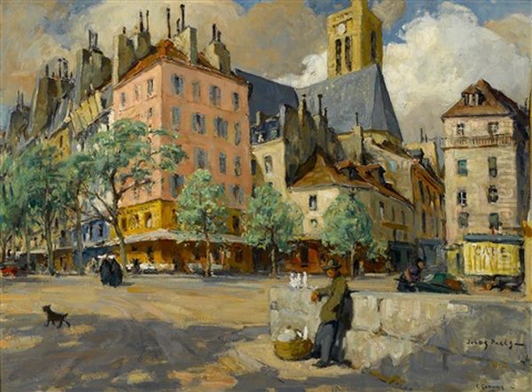 St. Gervais, Paris And Old Louis Xiii Houses Oil Painting by Jules Eugene Pages