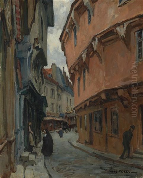 A View Of A French Street Oil Painting by Jules Eugene Pages