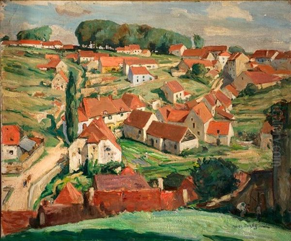 Village Oil Painting by Jules Eugene Pages