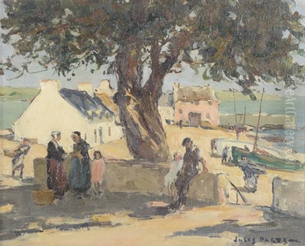 On The Brittany Coast Under The Big Tree Oil Painting by Jules Eugene Pages