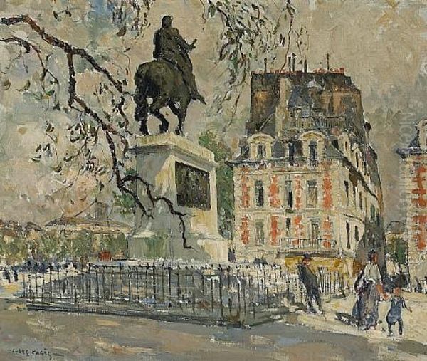 Square Du Vert Gallant, Statue Of Henry Iv, Paris Oil Painting by Jules Eugene Pages