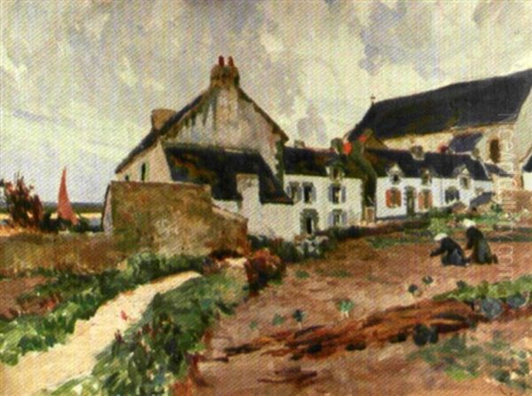 Deux Bretonnes Dns Le Potager Oil Painting by Jules Eugene Pages