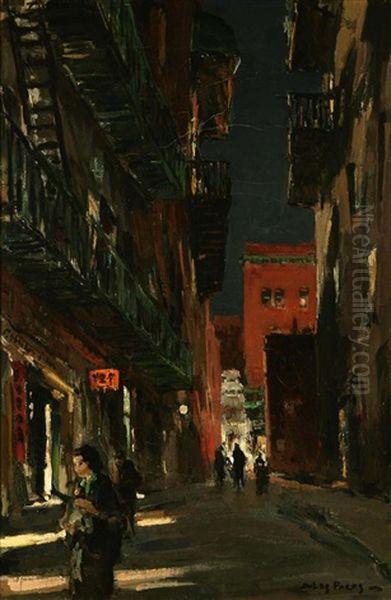 A Back Street In The Evening, Chinatown, San Francisco Oil Painting by Jules Eugene Pages