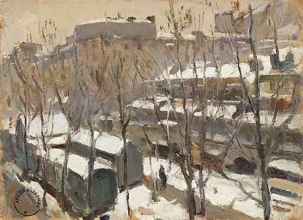 Paris Sous La Neige (+ Autoportrait, Verso) Oil Painting by Jules Eugene Pages