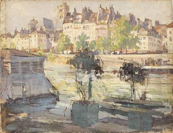 Paris, Bord De Seine Oil Painting by Jules Eugene Pages