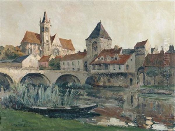 Old Town Of Moret Oil Painting by Jules Eugene Pages