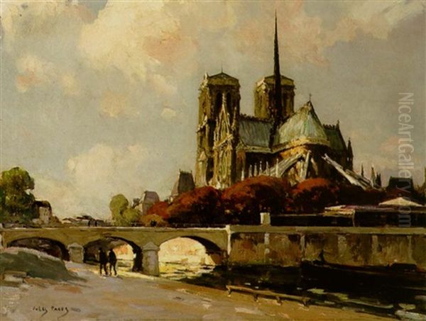 A View Of Notre Dame, Paris by Jules Eugene Pages