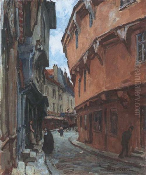 A View Of A French Street Oil Painting by Jules Eugene Pages