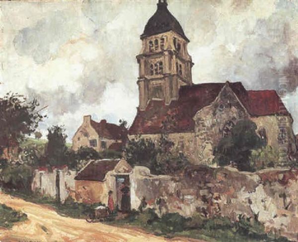 A Church In Gray Weather Oil Painting by Jules Eugene Pages