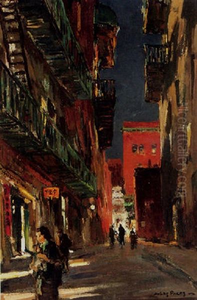 A Backstreet In The Evening Oil Painting by Jules Eugene Pages