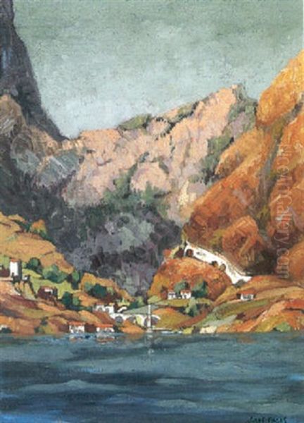 Hillside And Waterside Village Oil Painting by Jules Eugene Pages