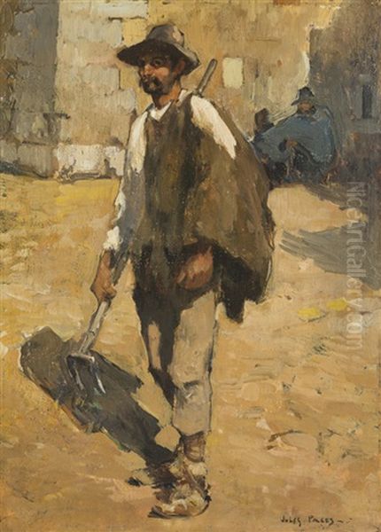 Farming Figure In A Roman Square Oil Painting by Jules Francois Pages