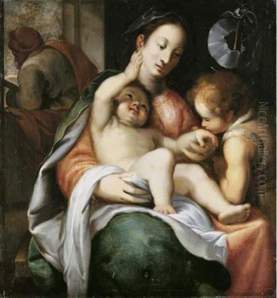 The Holy Family With Infant Saint John The Baptist Oil Painting by Giovanni Battista Paggi