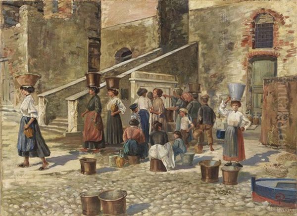 Acquaiole A Portovenere Oil Painting by Arturo Pagliai