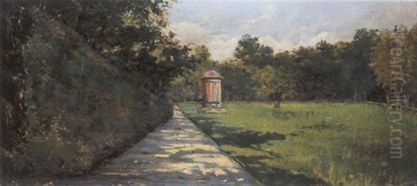 Scorcio Di Parco Con Tempietto Oil Painting by Arturo Pagliai