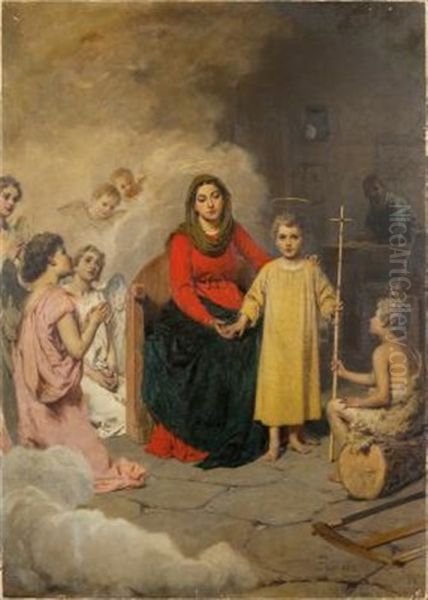 Madonna Con Bambino E San Giovannino Oil Painting by Eleuterio Pagliano