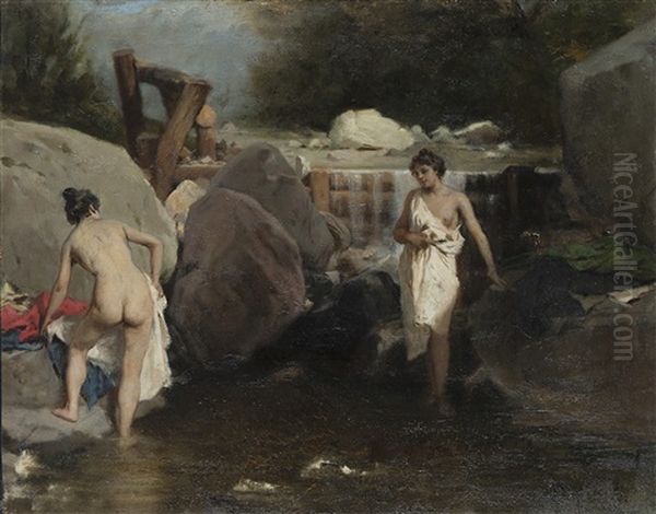 Bagno Alla Fonte Oil Painting by Eleuterio Pagliano