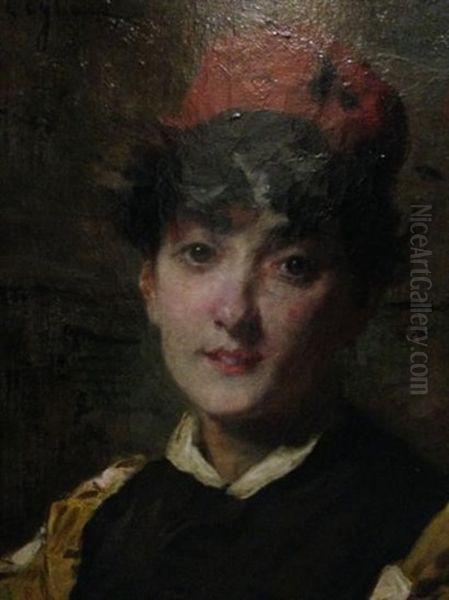 Modele Au Bonnet Rouge Oil Painting by Eleuterio Pagliano