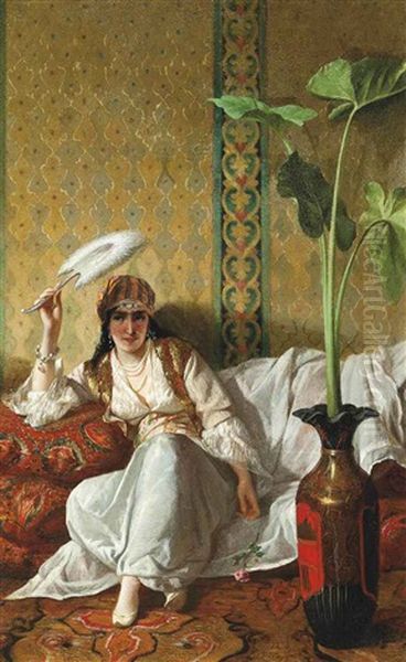 A Harem Beauty Oil Painting by Eleuterio Pagliano