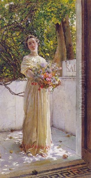 The Flower Gatherer Oil Painting by Gioacchino Pagliei