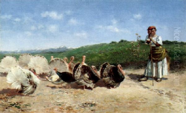 A Turkey's Life Oil Painting by Gioacchino Pagliei