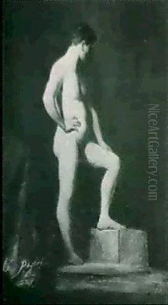 Life Study Of Standing Male Nude Oil Painting by Gioacchino Pagliei