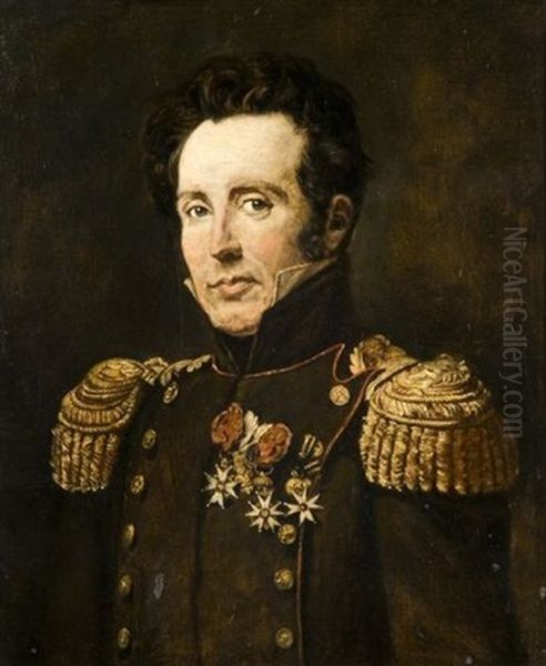 Portrait Du General Victor-abel De Salle (1776-1864) (preparatory Study) Oil Painting by Aimable Louis Claude Pagnest