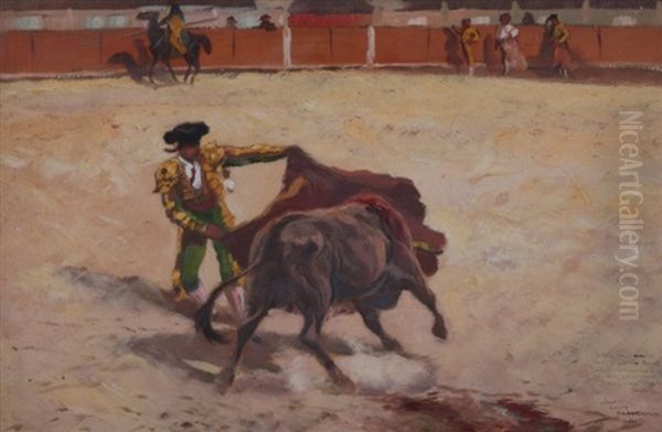 Scene De Tauromachie Oil Painting by Jean-Louis Paguenaud