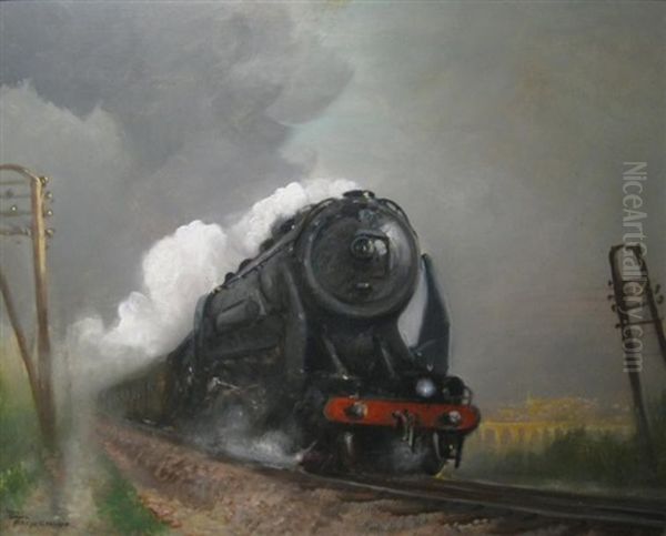 Train A Vapeur Et Viaduc De Limoges Oil Painting by Jean-Louis Paguenaud